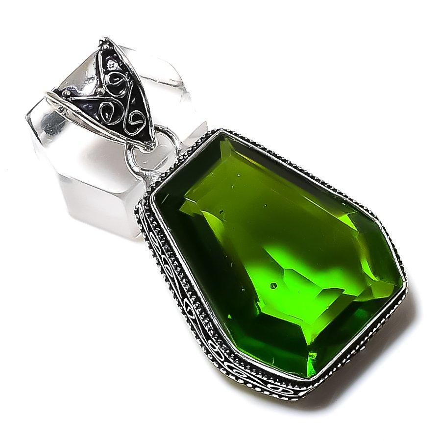 Gema de Peridoto Natural Hecho a Mano Plata de Ley 925 Regalo Colgante 1.89" s9e21