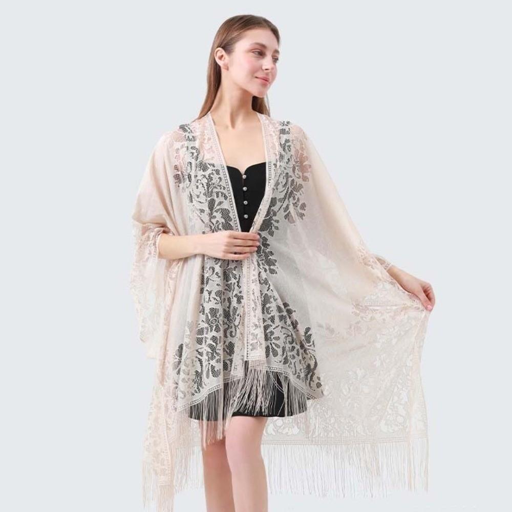 Breathable Lace Hollow Flower Shawl Sunscreen Seaside Vacation Cloak  For Gift