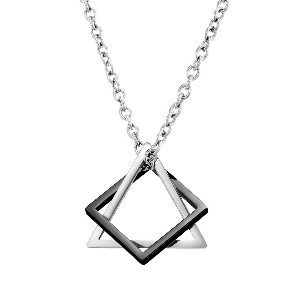 Triangle Square Necklace For Men Hip Hop Style Copper Color Geometric Pendant Stainless Steel Chain Trendy Couple Jewelry Gifts