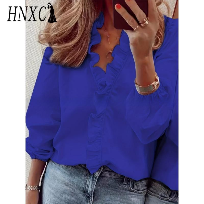 

HNXC Женская мода Повседневные однотонные блузки и рубашки с принтом, с длинным рукавом и V-образным вырезом XXL темно-синий