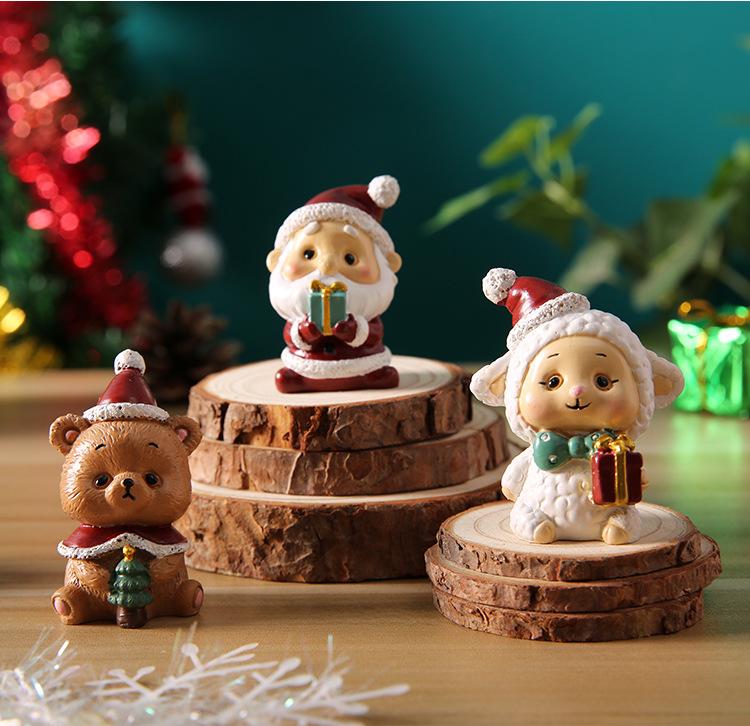 Christmas Mini Resin Figurines Christmas Decorations Ornament Desktop Cute Santa Clause Snowman Elk Ornament Navidad Xmas Decor