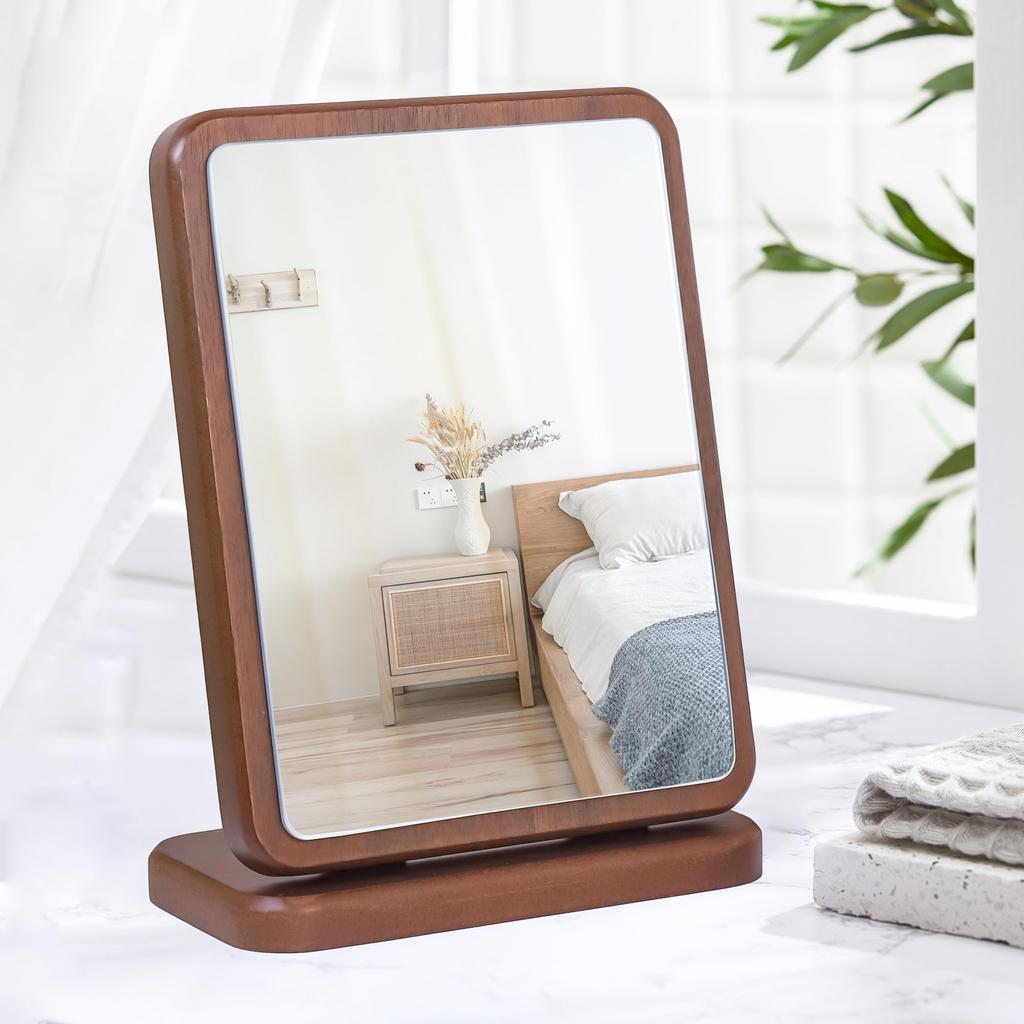 Browgrow Tabletop Wooden Vanity Wood Stand Wood Grain Adjustable Mirror, Mirror, Mirror, Finish, 90-Degree