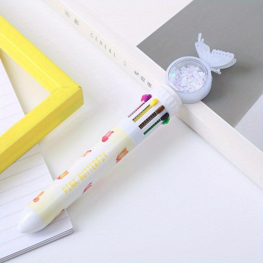 10pcs 0.5mm Butterfly Sequin Ballpoint Pen Press Ten Color Ballpoint Pen Color Graffiti Account Pen Oil Pen Stationery