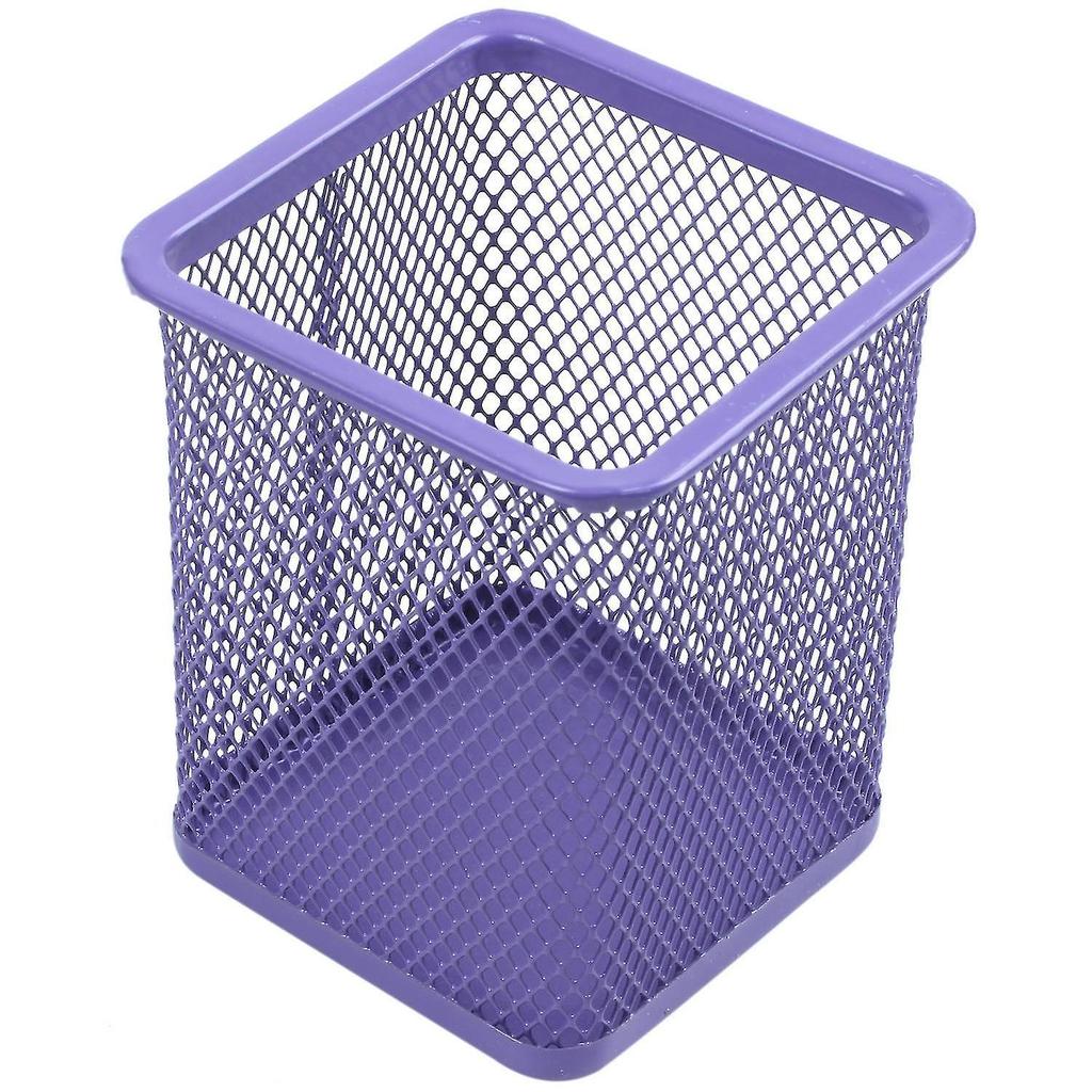 Purple Metal Rectangle Mesh Pen Pencil Holder Organizer