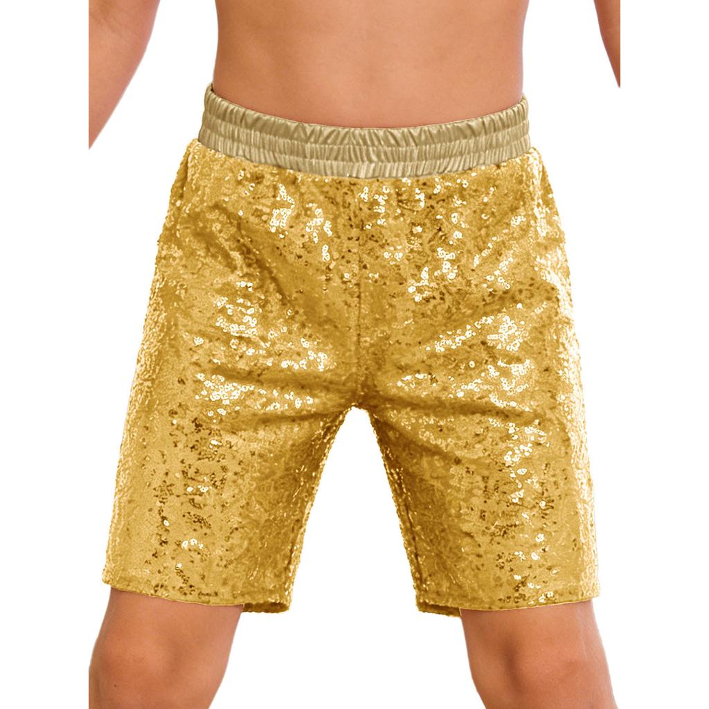 Boys Jazz Dance Stage Performance Costume Shiny Sequins Shorts Elastic Waistband Soft Lining Pockets Comfort Fit