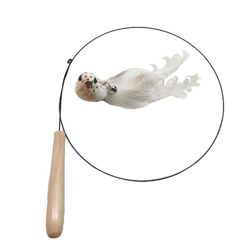 

Simulation Bird Sucker Cat Teaser Feather Self-Hi Relieving Stuffy Handy Gadget Steel Wire Long Brush Holder Automatic Toy Cat Pet Supplies [Classy wooden handle] Hibiscus bird cat stick