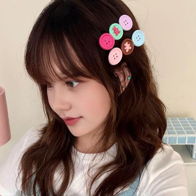 Girl Hairpin Contrasting Color Design Clip Non-irritating Side Button Shape Hair Bang Hair Pin Hair Accessory