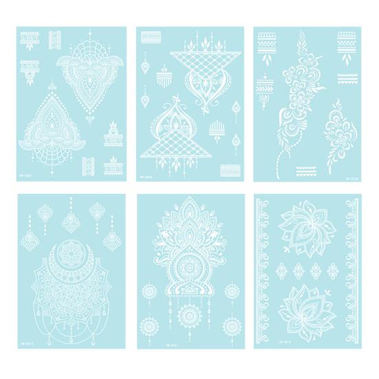 6Pcs Glow in Dark Tattoo Stickers, Lace Temporary Body Art for Hands, Waterproof Indian Mehndi Tattoos for Women Girls