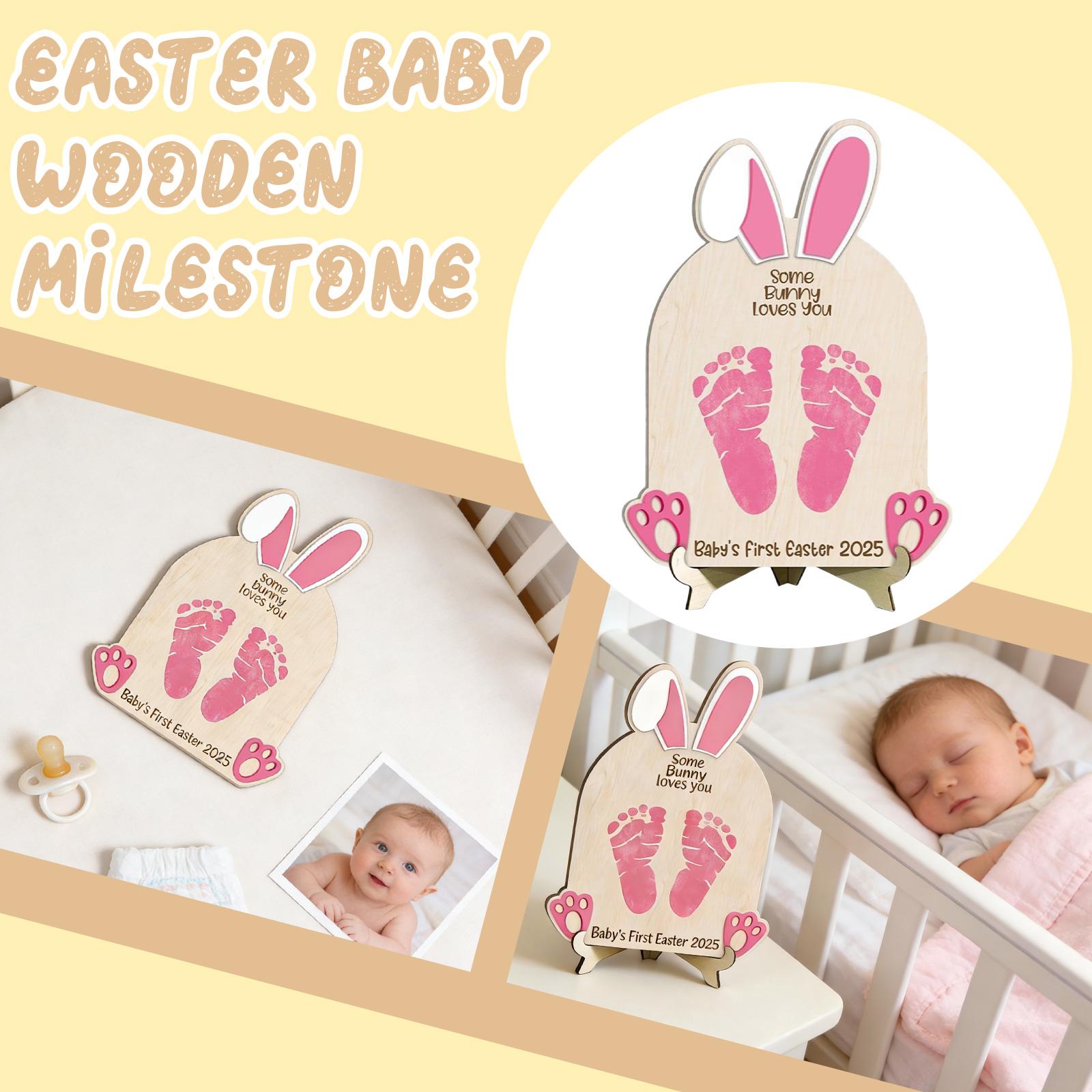 

Easter Baby’s First Wooden , Infant Handprint “I” Sign, Wooden Craft One Size рожевий