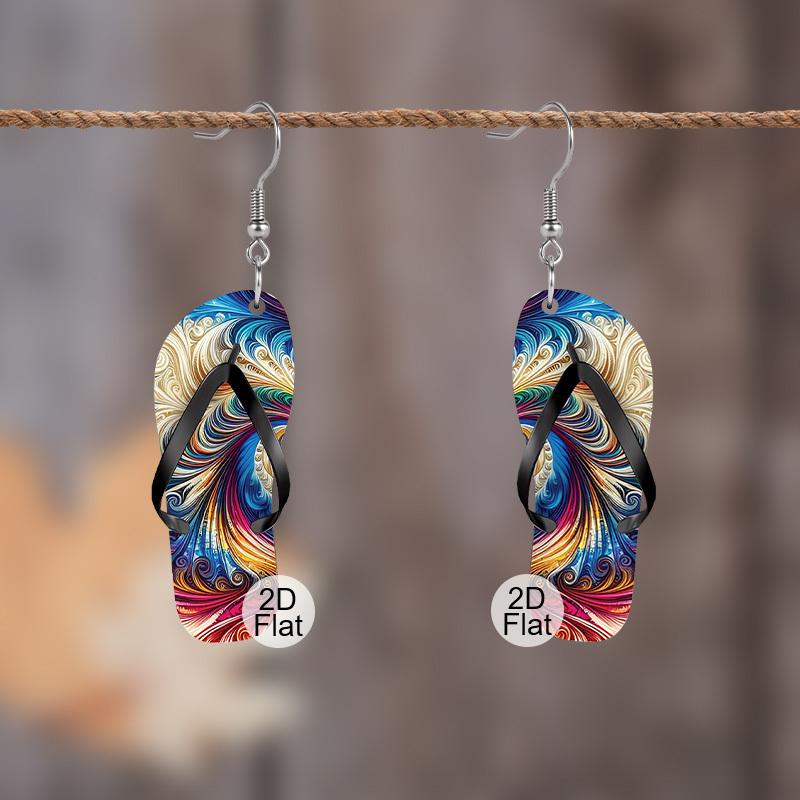 2D Summer Slippers Pattern Ear Jewelry Dangle Earring Daily Outfits Party Accessories Perfect Gift for Family/ Friends