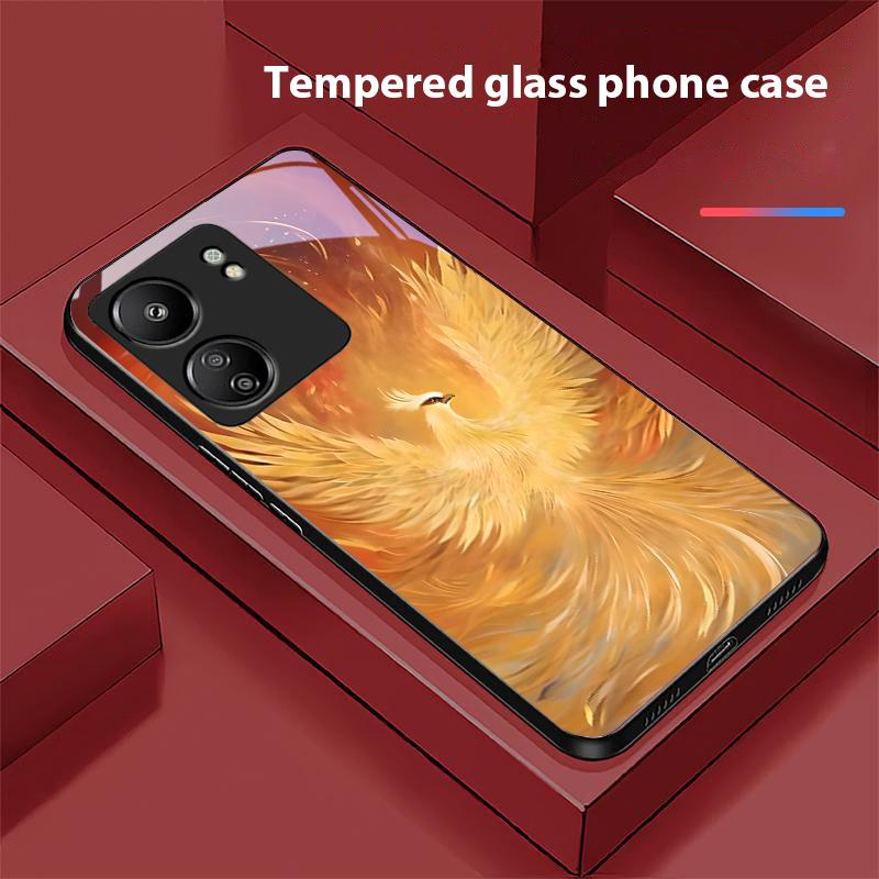 Golden Phoenix Purple For Xiaomi Redmi 13C Note13 12 Pro Plus 5G Note 9 13T Pro POCO X6 F5 F6 Black Tempered Glass Phone Case