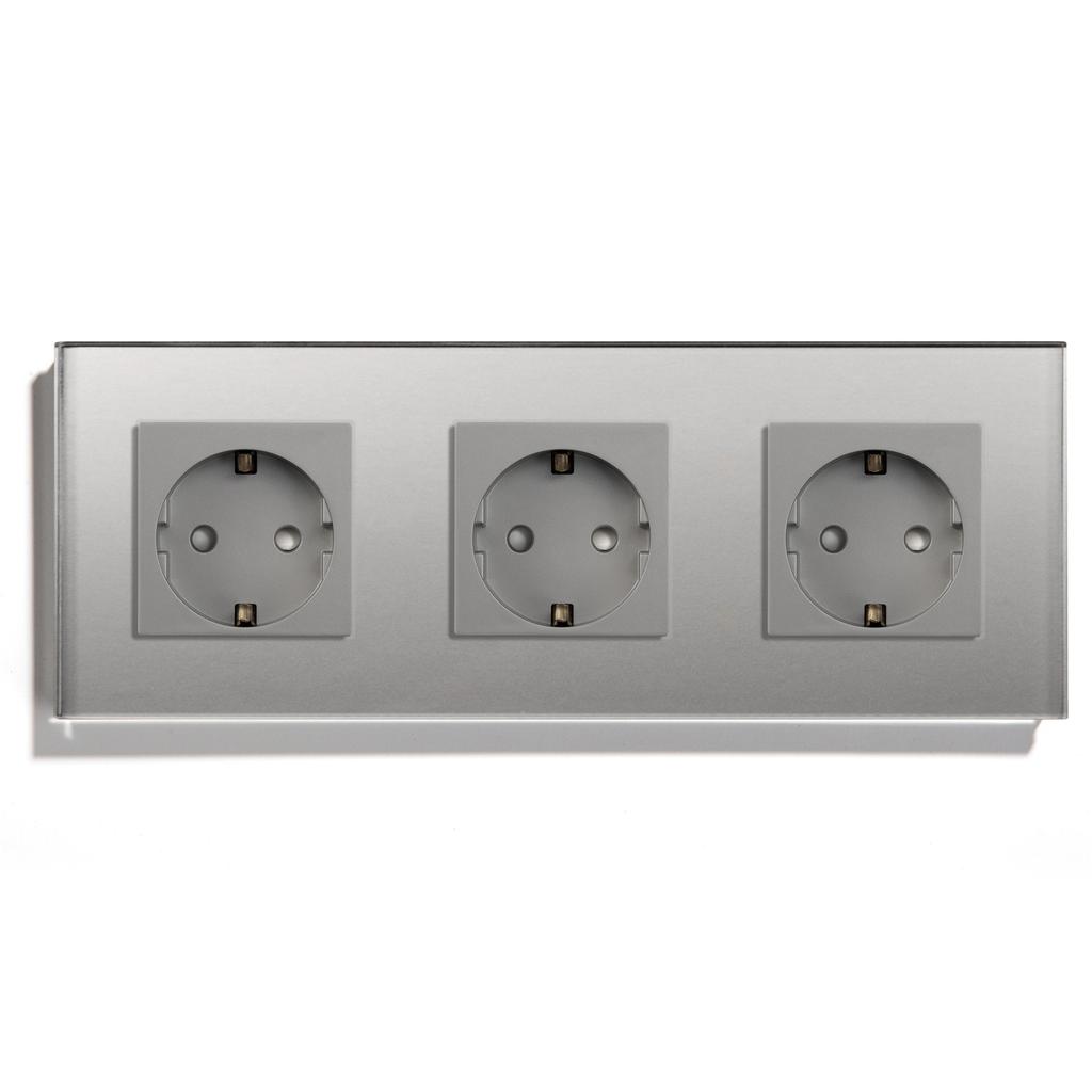 Bseed Triple EU Russia Standard Wall Power Socket Crystal Glass Panel White Grey Black Glod 110-240V Electrical Plug
