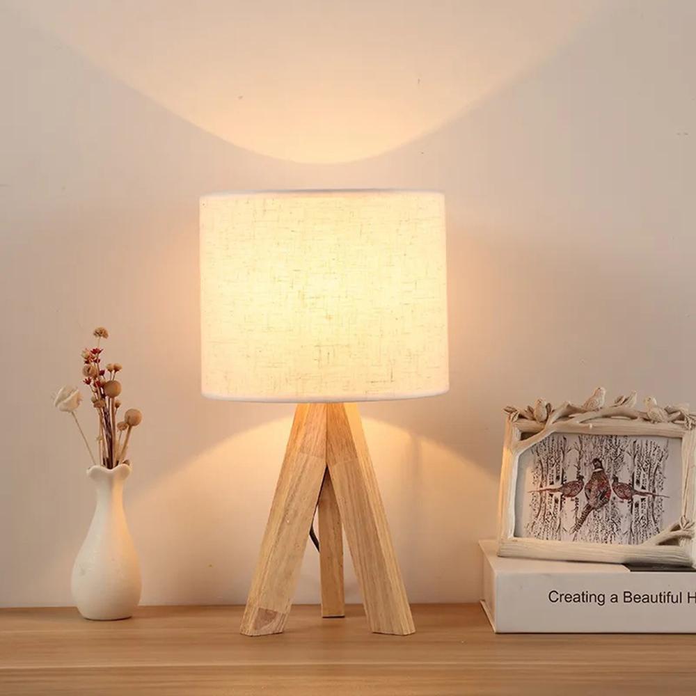 Modern Minimalist Bedside Lamp 12W 3-Color LED Lamp Flicker-Free Eye-Care Night Light with Wood Base for Home, EU Plug