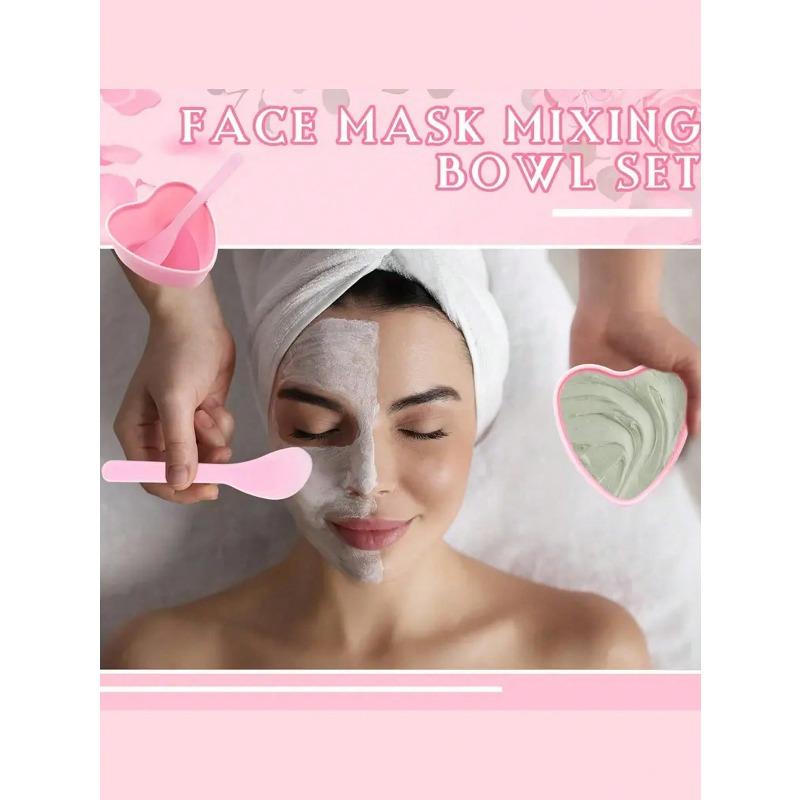 1pcs Pink Heart Shaped Facial Mask Mixing Bowl Set, Facial Mask Bowl with Mixing Stick Plastic DIY Skin Care Mixing Tool Set, Women's Spa Beauty Tool