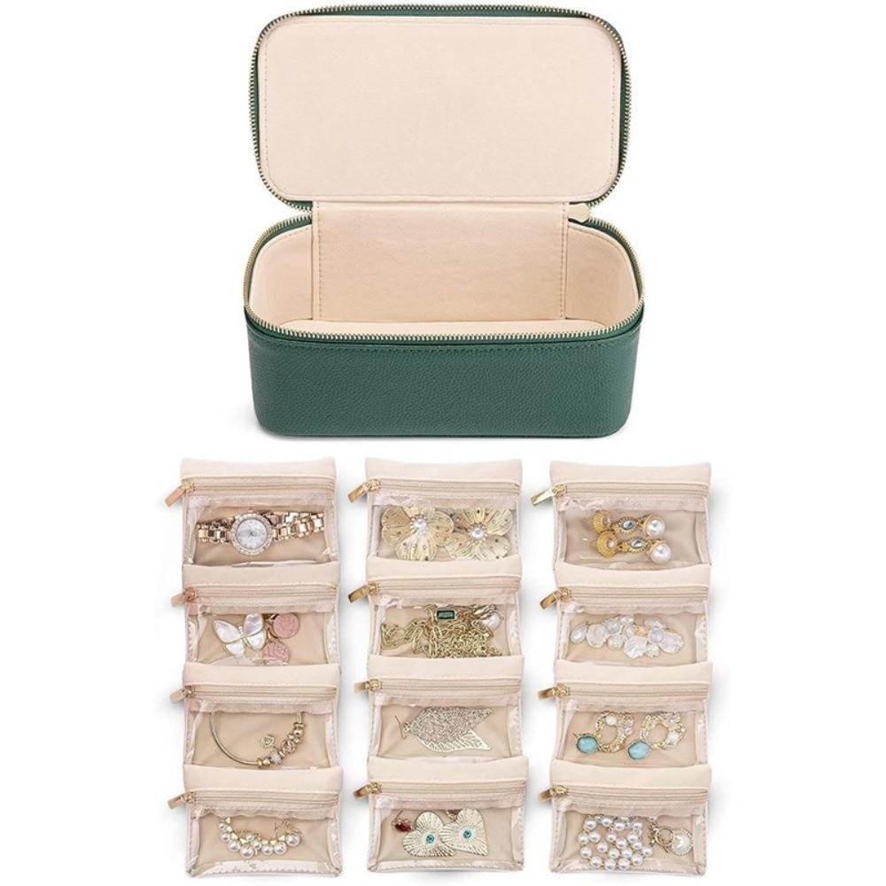 Dustproof Jewelry Display Box with 12 Small Pouches Jewelry Storage Case PU Jewelry Box  Home