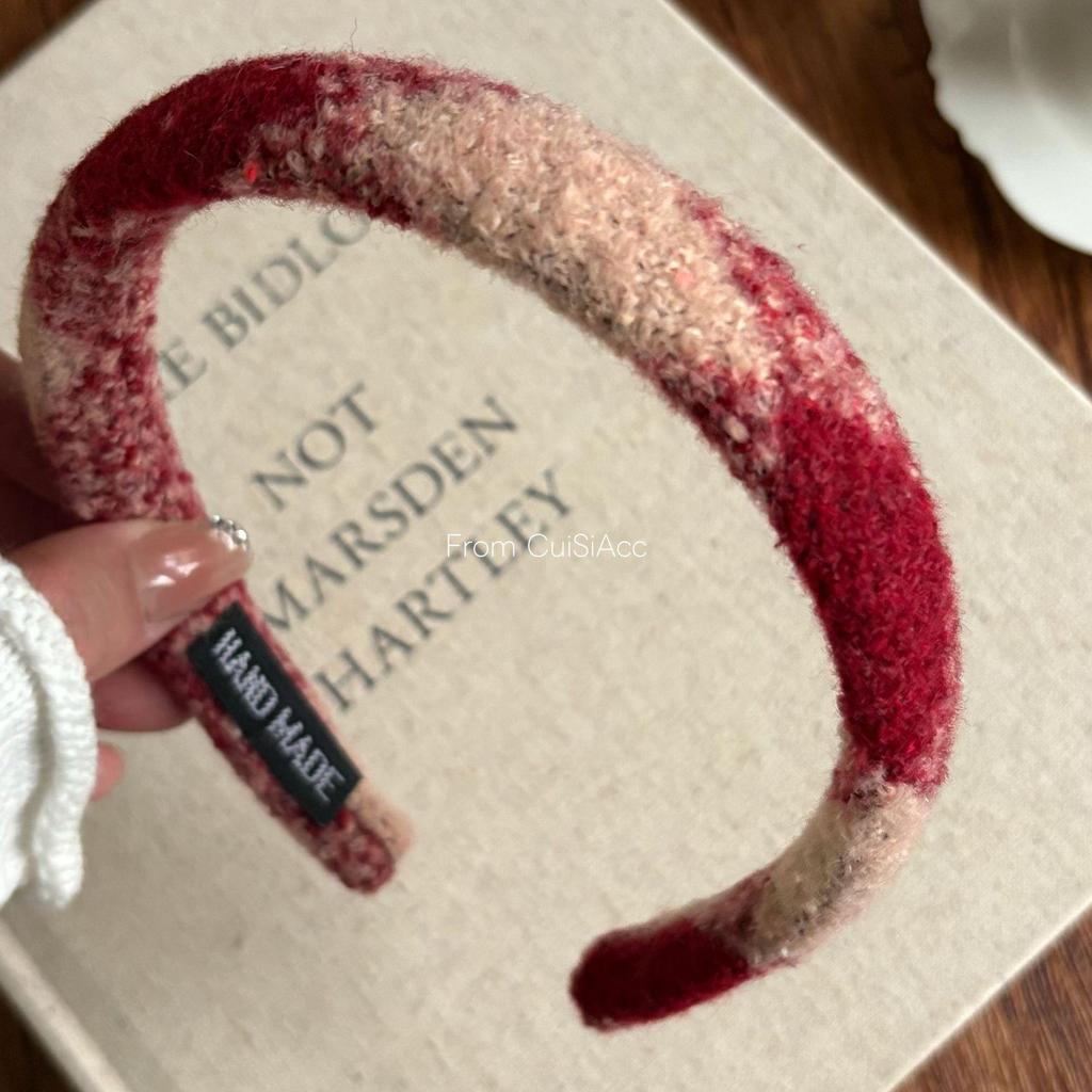 Women's Red Plaid Wool Wide-Brimmed Headband - Perfect for Christmas & New Year Outings