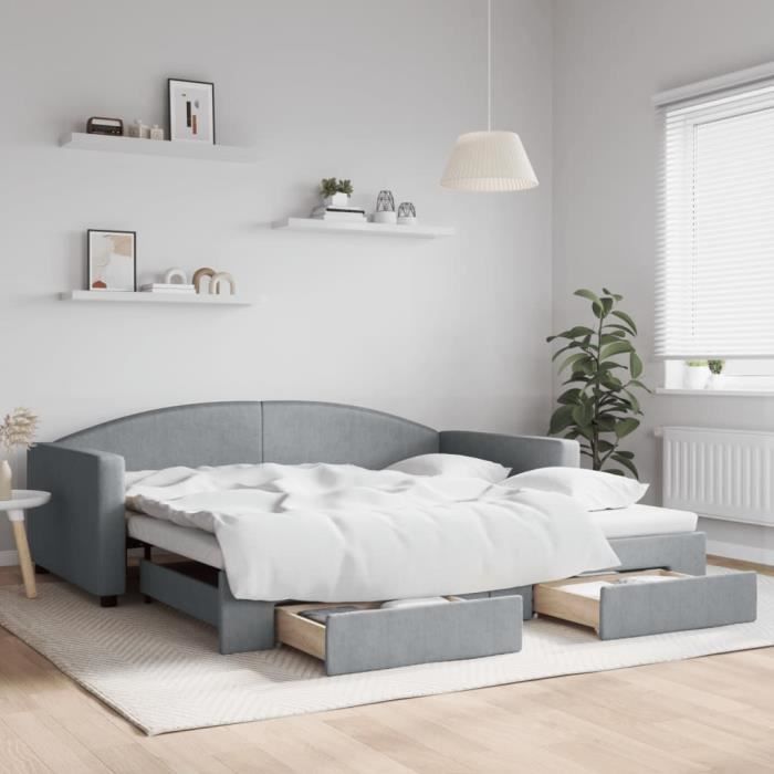 VidaXL Lit de jour avec gigogne et tiroirs gris clair 100x200 cm tissu 3197229