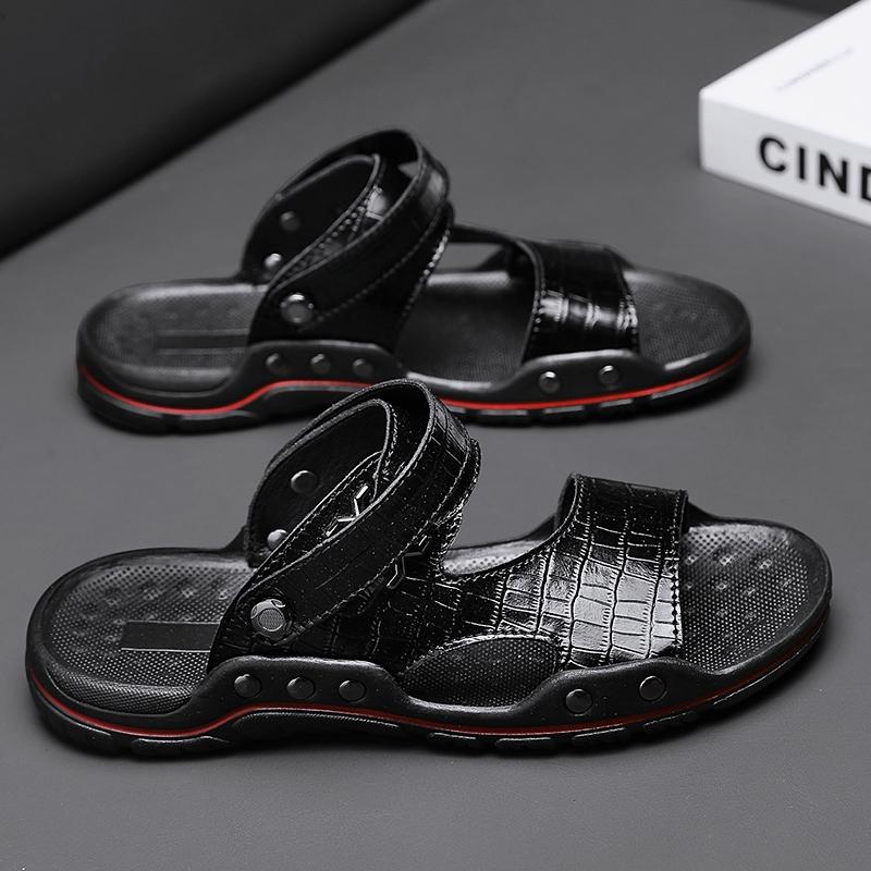 High Quality Men's Slippers with Double Button Design Trendy Fashionable Black White Flat Shoes New Summer Big Size: 38-48