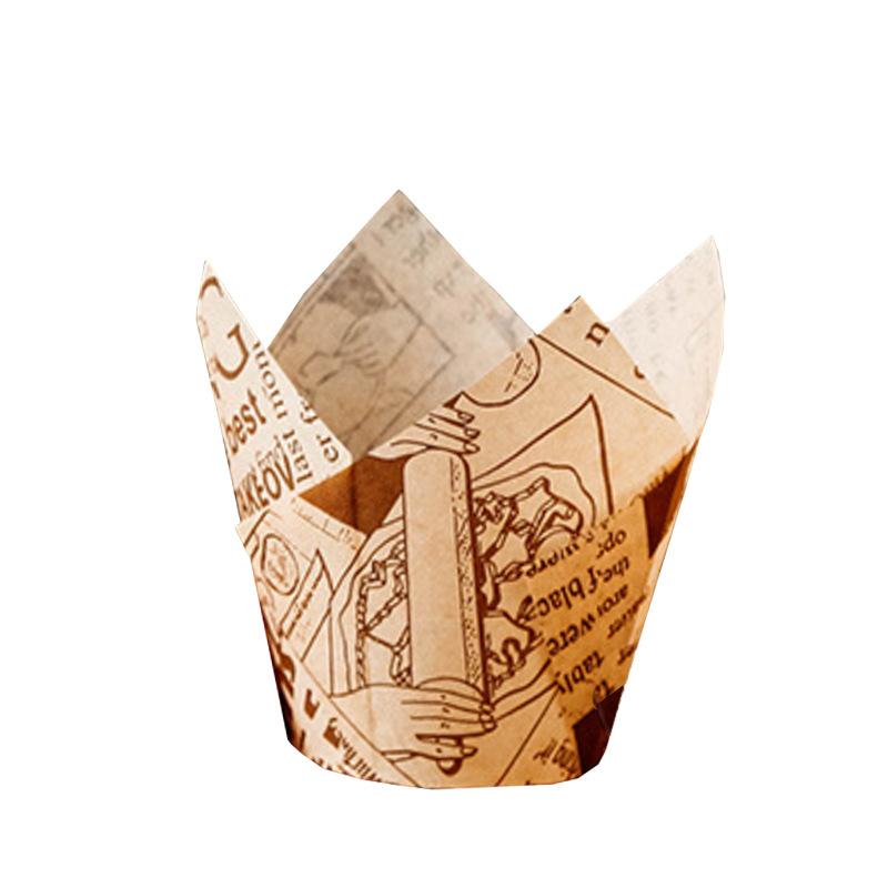 

English Tulip Cake Cupcake Flame Baking Household Oil-Proof Bread Dim Sum Paper Torch Gold Silk Printing 200 Pcs