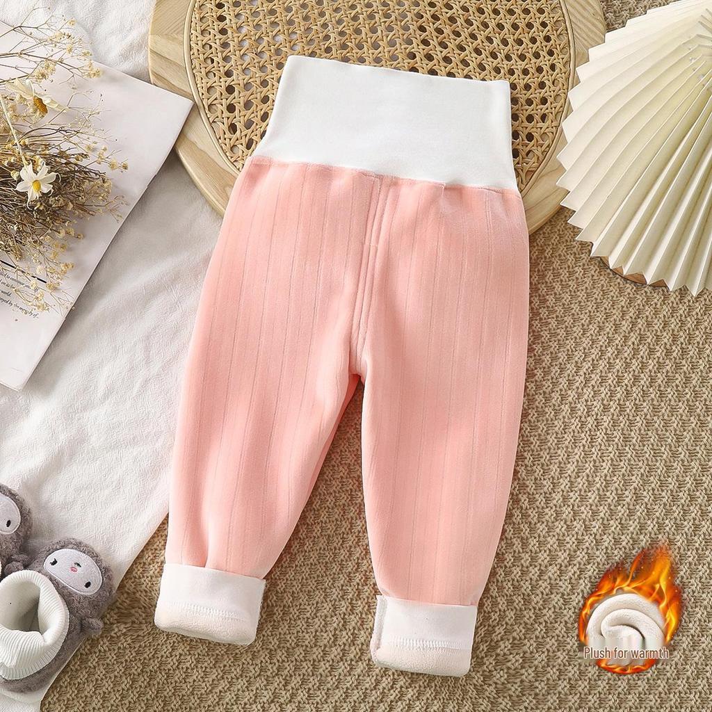 Kids' Fleece-Lined High-Waisted Pants: Warm Autumn/Winter Pajamas for Boys & Girls