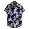Summer Men's Fashion Trend Short-Sleeved Beach Print Single-Breasted Lapel Shirt