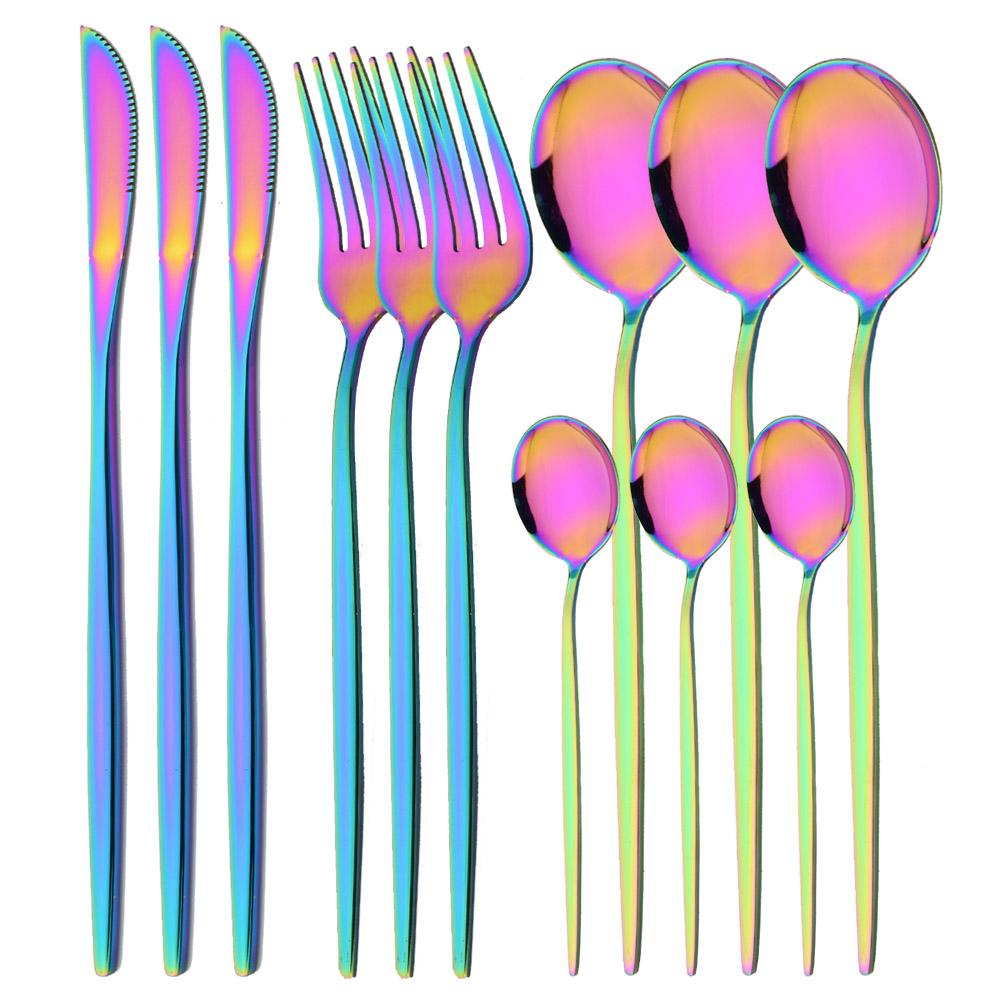 12Pcs Mirror Silver Tableware Set Stainless Steel Cutlery Western Dinner Knife Fork Spoon Dinnerware Teaspoons Kitchen