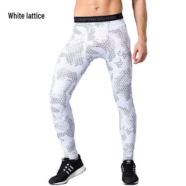 Pánské rychleschnoucí kompresní běžecké legíny s maskovacím vzorem