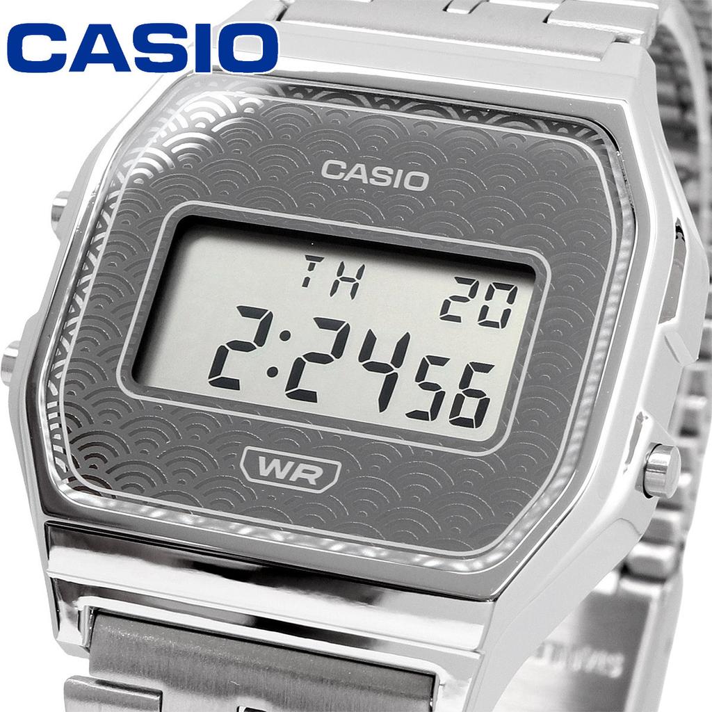 CASIO CLASSIC Digital Seigaiha Silver Watch, Pattern, A159WEVJ-7