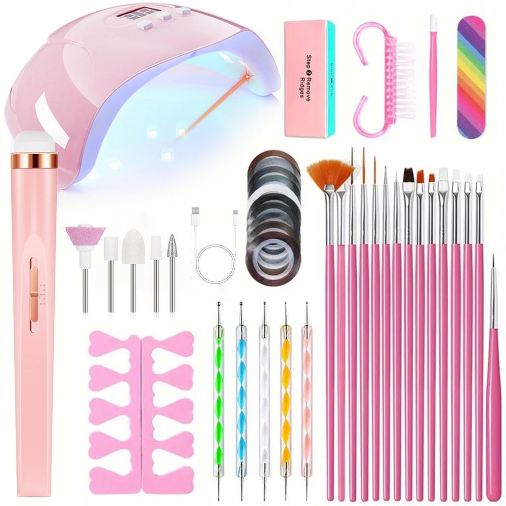 YIKOOLIN 46in1 Professional Nail Art Set with UV LED Nail Lamp Dry Charging Dual Purpose Nail Drill Acrylic Starter Set