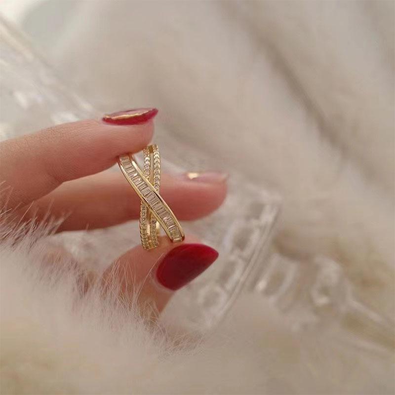 ANENJERY Zircon Cross Rings Female Sparkling Luxury Adjustable Rings Party Jewelry