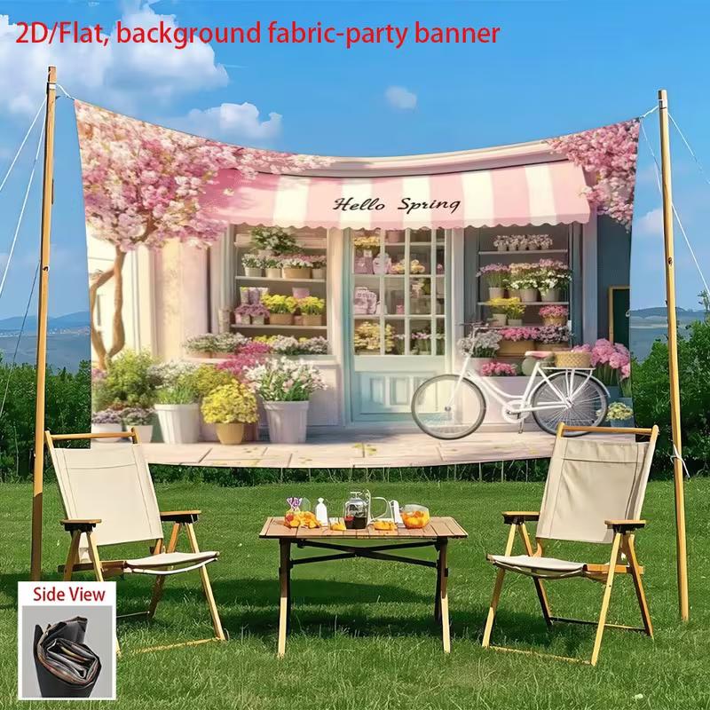 2D Spring Flower Shop Backdrop with Cherry Blossoms Banner