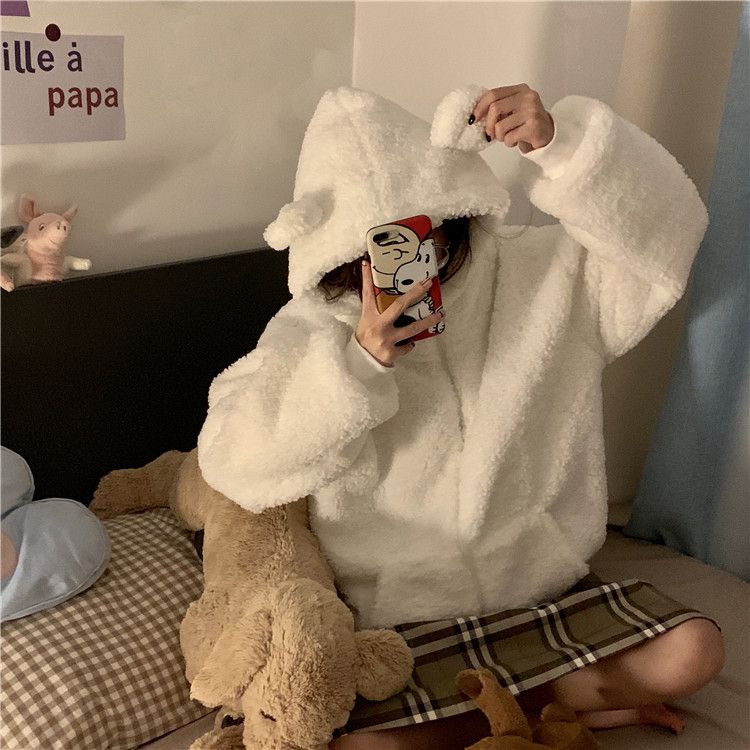 

Sweet Kawaii Bear Zip Up Hoodies Women Japanese Harajuku Cute Ear School Student Товстий світшот з капюшоном зима XXL