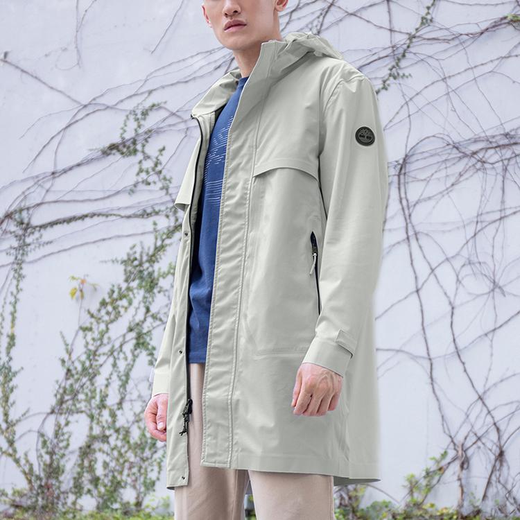 Timberland Casual Hooded Mid-Length Jacket Men Jacket White-Sand A24KT-BH7