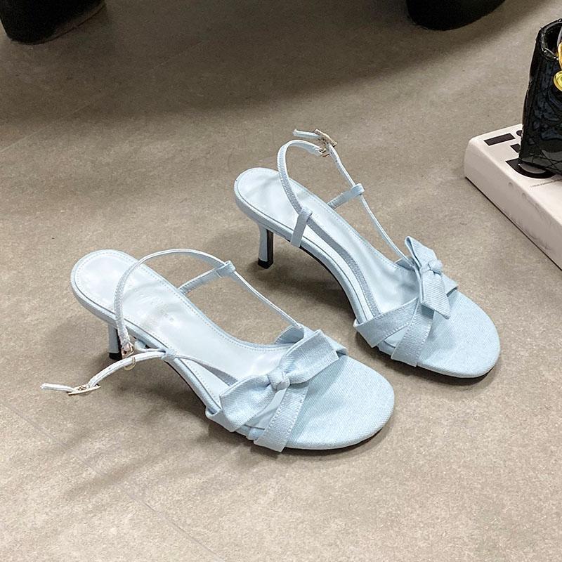 Fashion Fashion Round Toe Elegant Women Heeled Sandals Shoes Shallow Female Butterfly-Knot Ladies Medium Heels Sandals Shoes Pumps