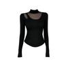 2026 Spring & Autumn Half-High Collar Mesh Long Sleeve Base Layer T-shirt for Women
