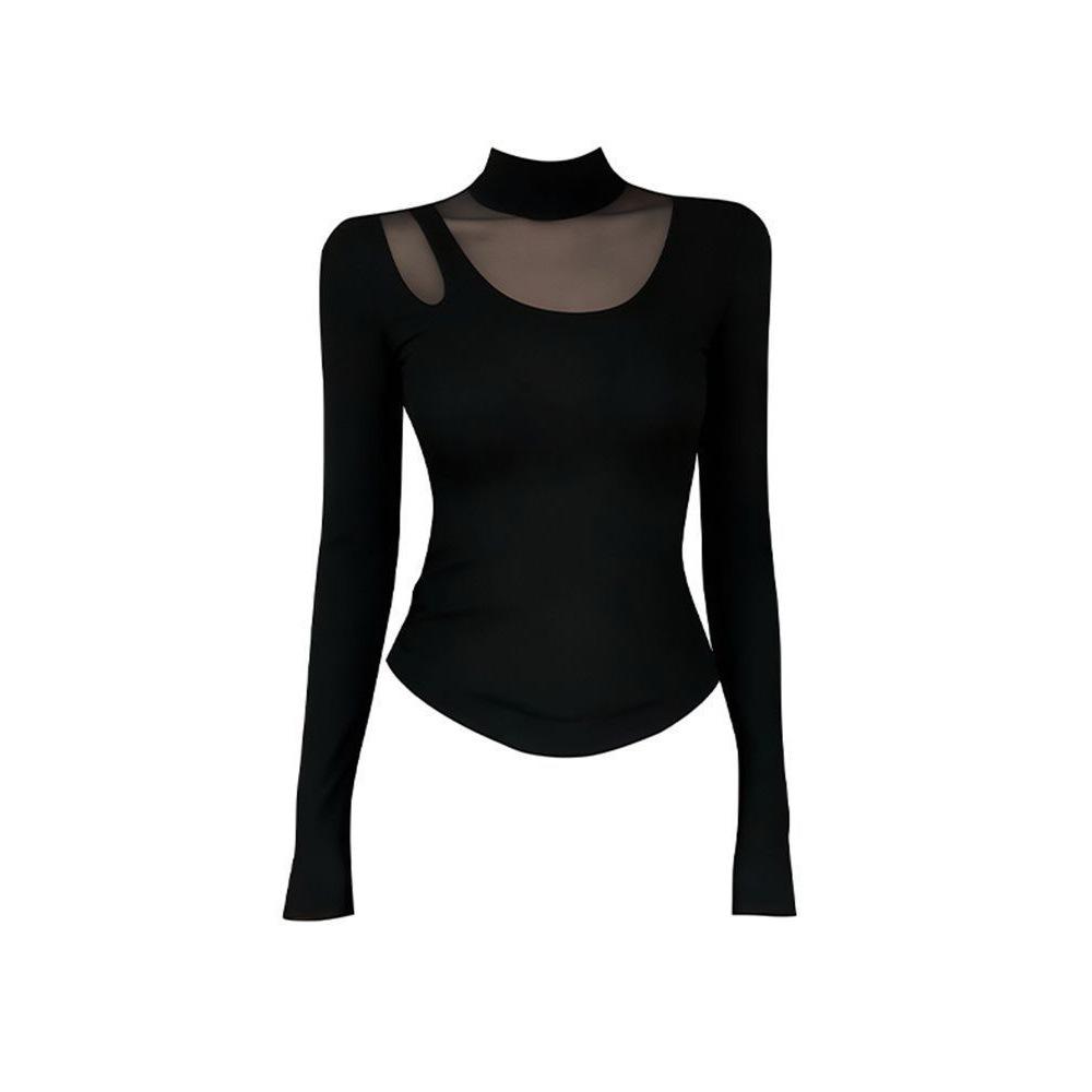 2026 Spring & Autumn Half-High Collar Mesh Long Sleeve Base Layer T-shirt for Women