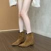 Inner Height Increase Brown V-mouth Short Boots Women's 2025 Autumn and Winter Retro Suede Pointed Thin Medium Tube Fashion Knight Boots