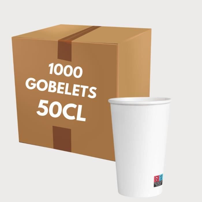 1000 Gobelets Carton Blancs 50 Cl 16 Oz