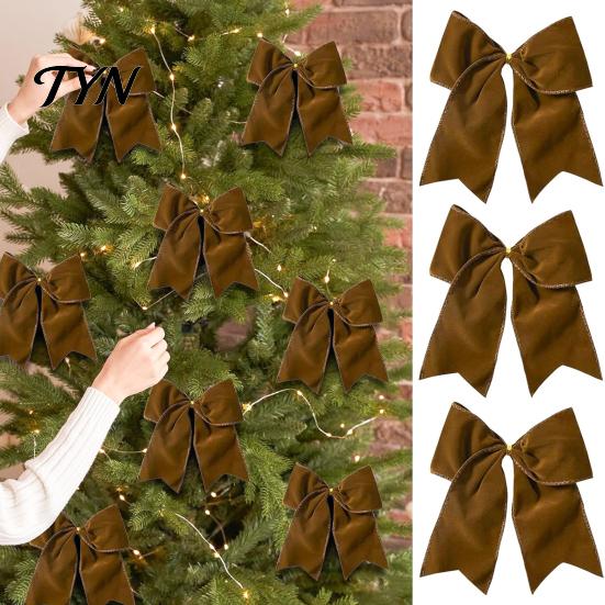 Velvet Bow Ornaments 2Pcs Christmas Tree Decors, Fabric Holiday Wreath Hanging Ornament Topper for Home, Festive Garland Wedding Backdrop Bridal