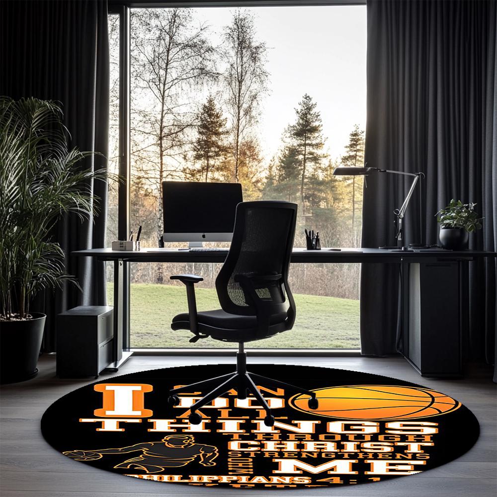 Basketball Printed Round Rug Carpet Chair Rug Area Rug Entryway Doormats,for Office Chair Living Room Bedroom Kitchen Room.