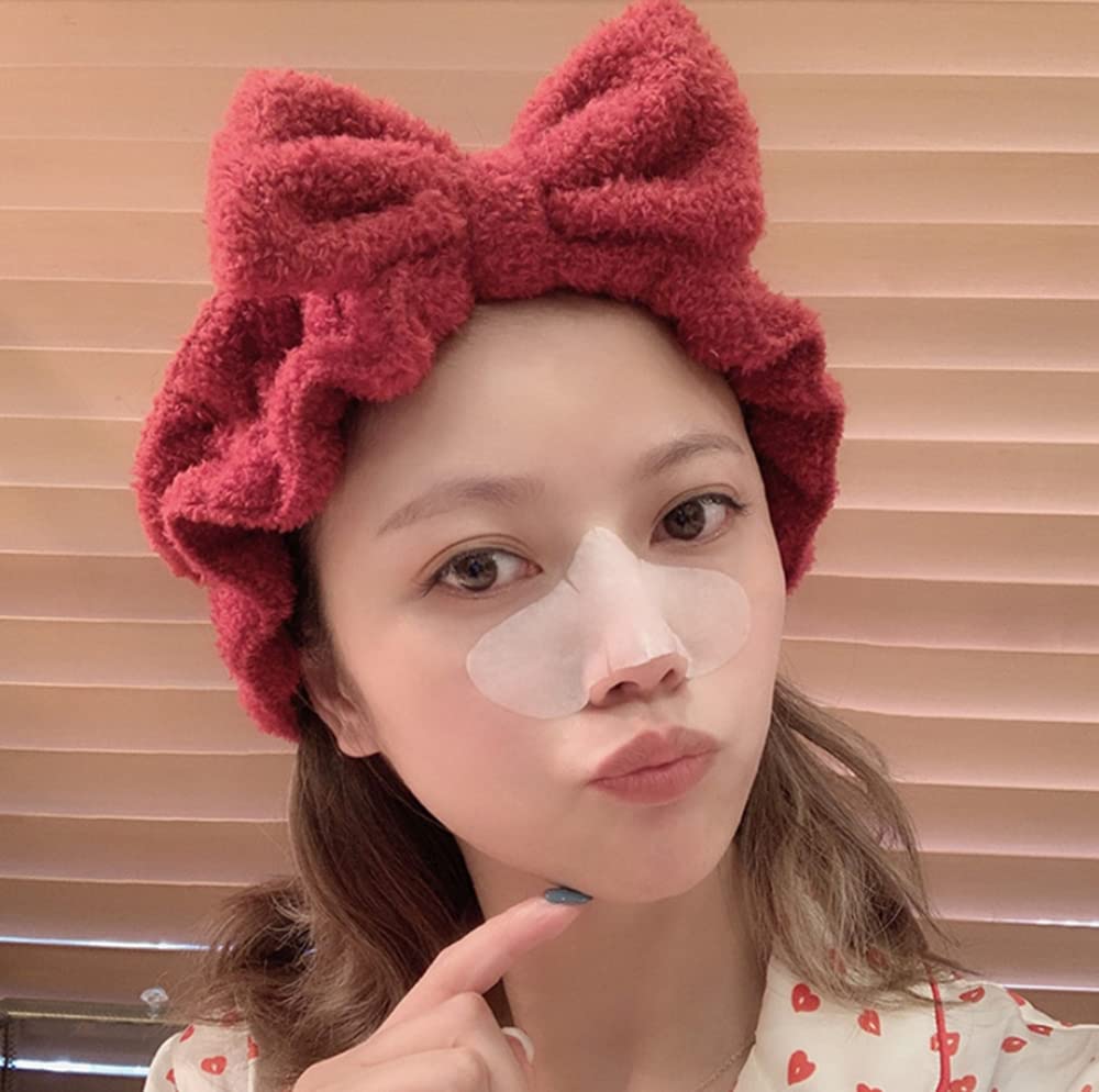 Wash Hairband Simple Hair Turban with Ribbon [Facial 3-Color Set] Fluffy, Cute, (Red, White, Pink)