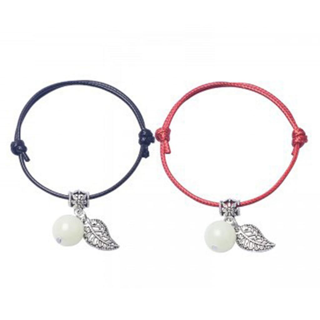 2pcs Bracelets Luminous PU Leather Adjustable Unisex Fashionable Rope Pendant Friendship Bracelet