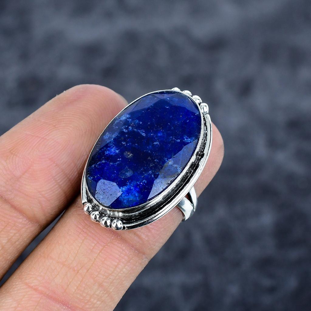 Blue Jade Gemstone Handmade 925 Sterling Silver Jewelry Ring Size 7.5 M-2797