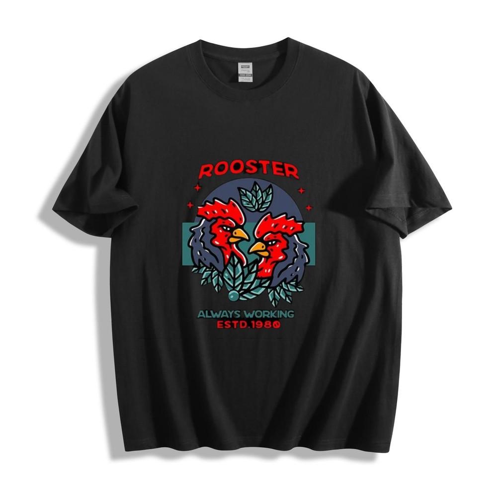 Rooster ''Always Working'' Graphic T-Shirt - Retro and Hardworking Vibe Unisex Tee