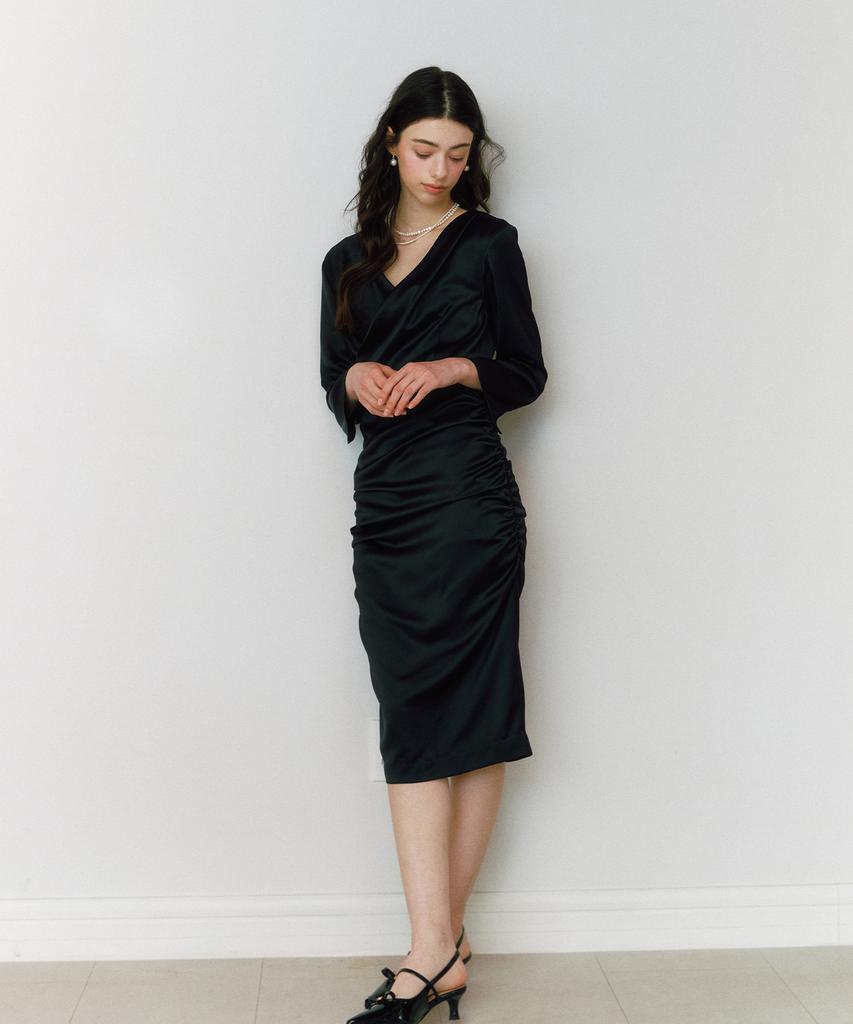 Neimkategoli Yves Draping Shirring Dress_Black