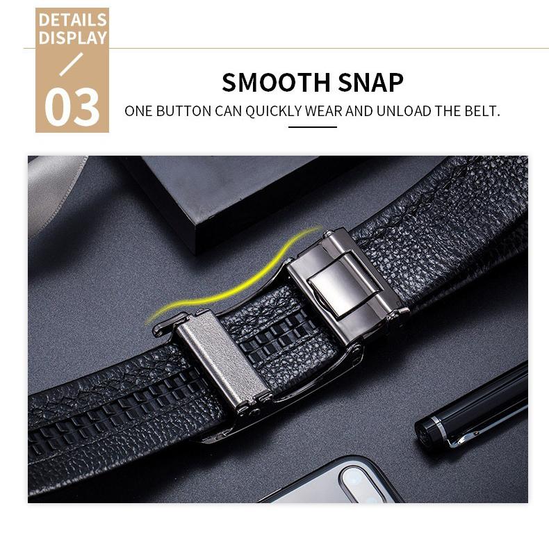 BULLCAPTAIN Men's Genuine Top Grain Leather Belt - Heavy Duty Soft Leather, Auto-Buckle, Business Casual Style