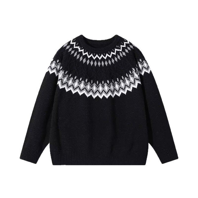 Men's Retro Fair Isle Knit Sweater - Unisex, Heavyweight, Loose Fit