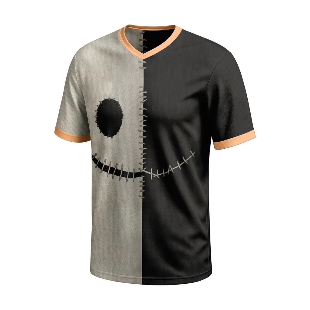Men's Short Sleeve V-Neck T-Shirt with Halloween Print for Casual Daily Wear