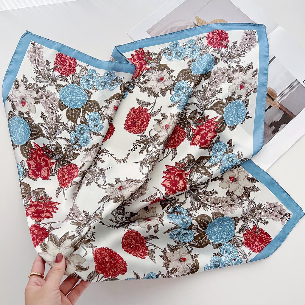 New 70*70Cm Silk Satin Hair Scarf Women Handkerchief Printed Female Square Head Bandana Small Neck Muffler Hijab Lady Girl