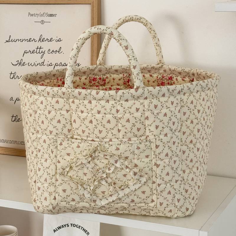 Floral Fabric Storage Basket With Foldable Handle For Home Organization And Gift Use